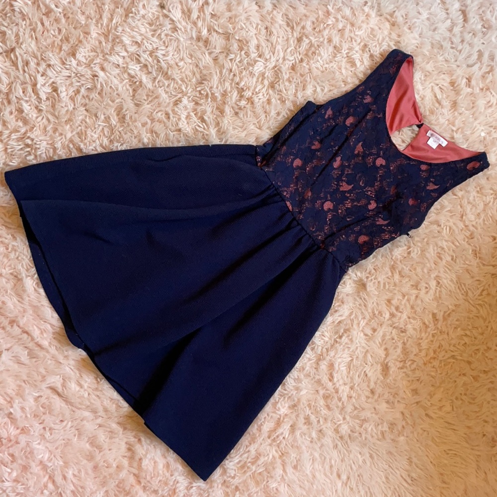 Xhilaration Navy Blue and Coral Dress with pockets